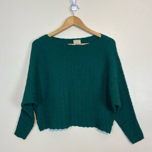 Kerisma Green Textured Knit Dolman Sleeve Cropped M/L Boho Cozy Chic Top